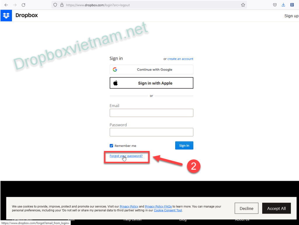 Hướng dẫn thay đổi hoặc đặt lại mật khẩu trên Dropbox