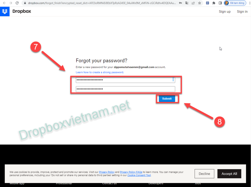 Hướng dẫn thay đổi hoặc đặt lại mật khẩu trên Dropbox