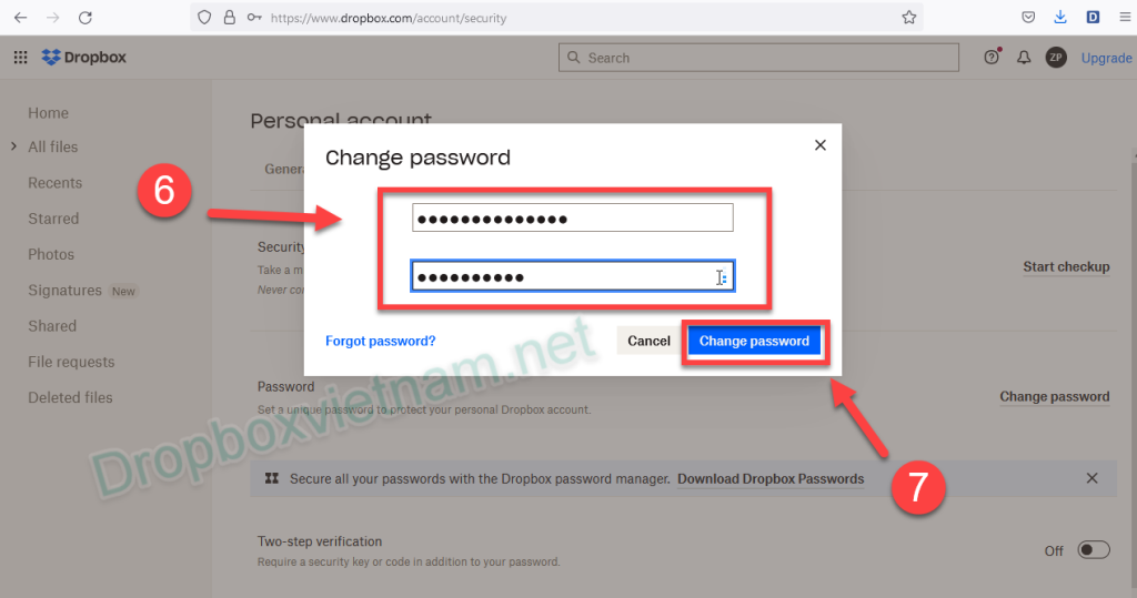 Hướng dẫn thay đổi hoặc đặt lại mật khẩu trên Dropbox