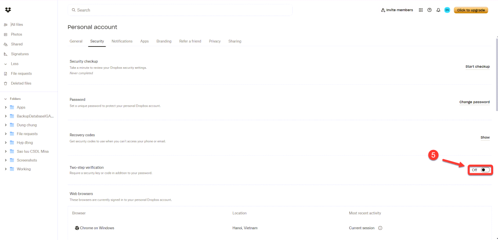 Cách bật xác minh hai bước trong Dropbox